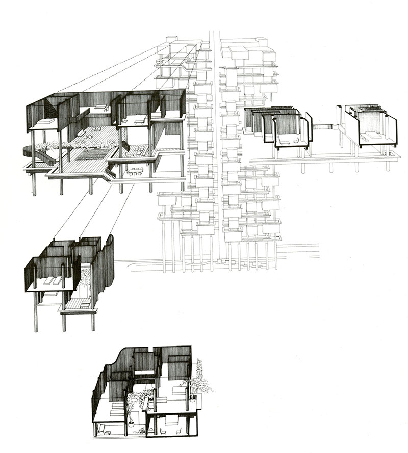 Exploded perspective drawing of apartment units of The Colonnade Singapore